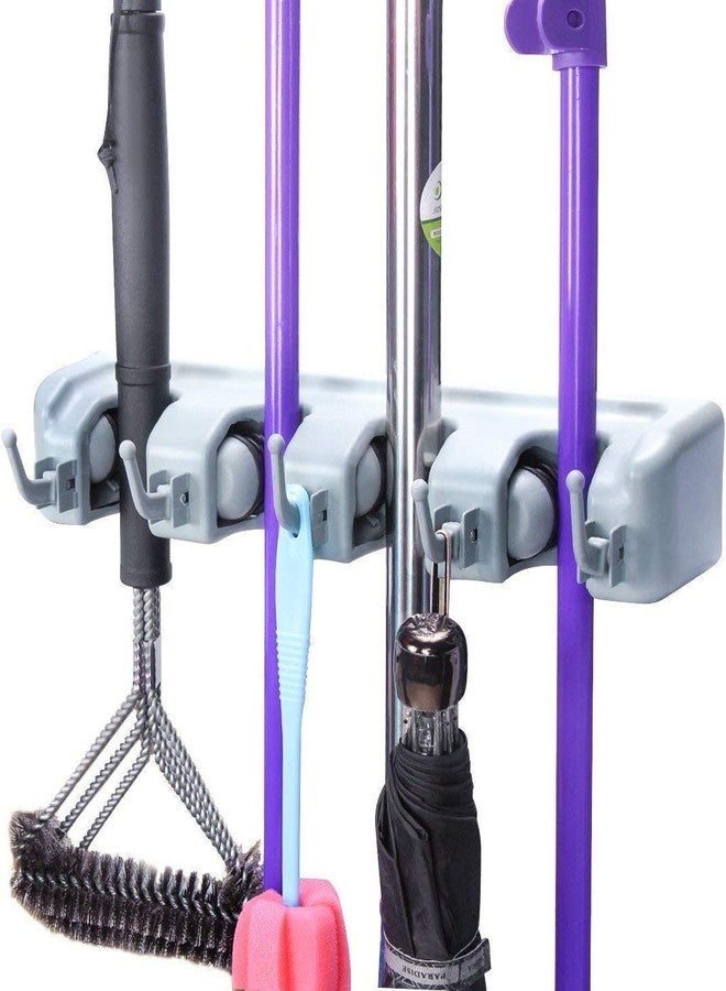 SCHUBERT 4 Slot Position Wall Mounted Mop and Broom Holder with 5 Hooks (Standard) - Image 1